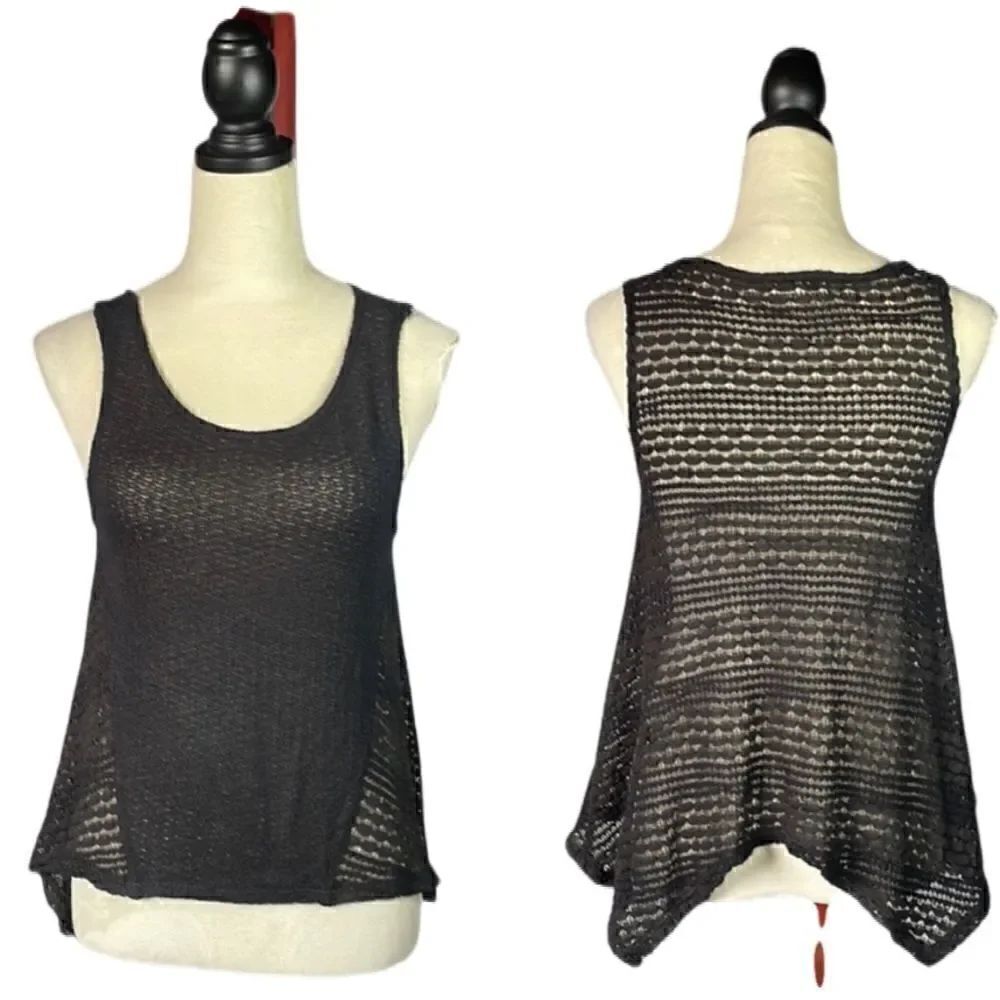 Anthropologie Staring at Stars Sheer Black Knit Hi/Low Tank Top (Size: XS)